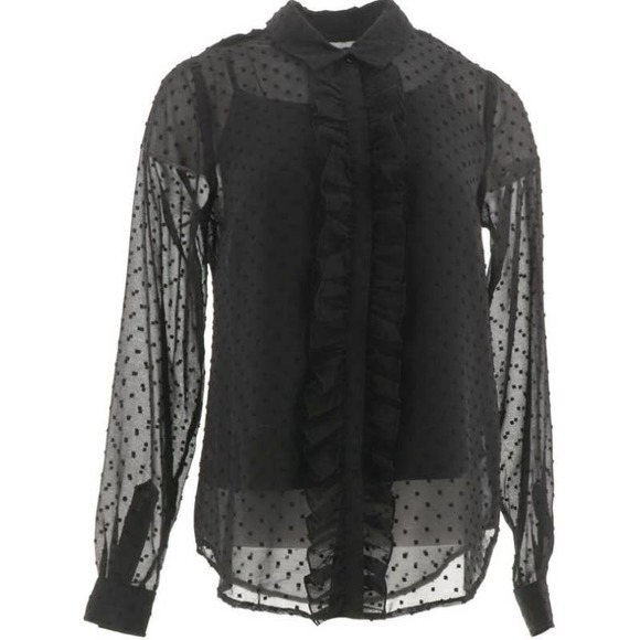 BROOKE SHIELDS Timeless Button Front Blouse With Ruffle Black Reg 10 New A342217 - Picture 2 of 8